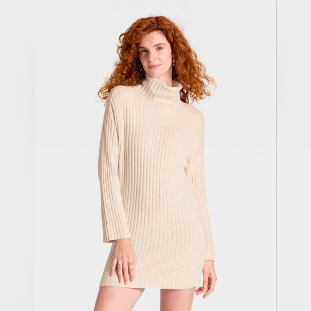 a new day Women's Ribbed Cream Turtleneck Sweater